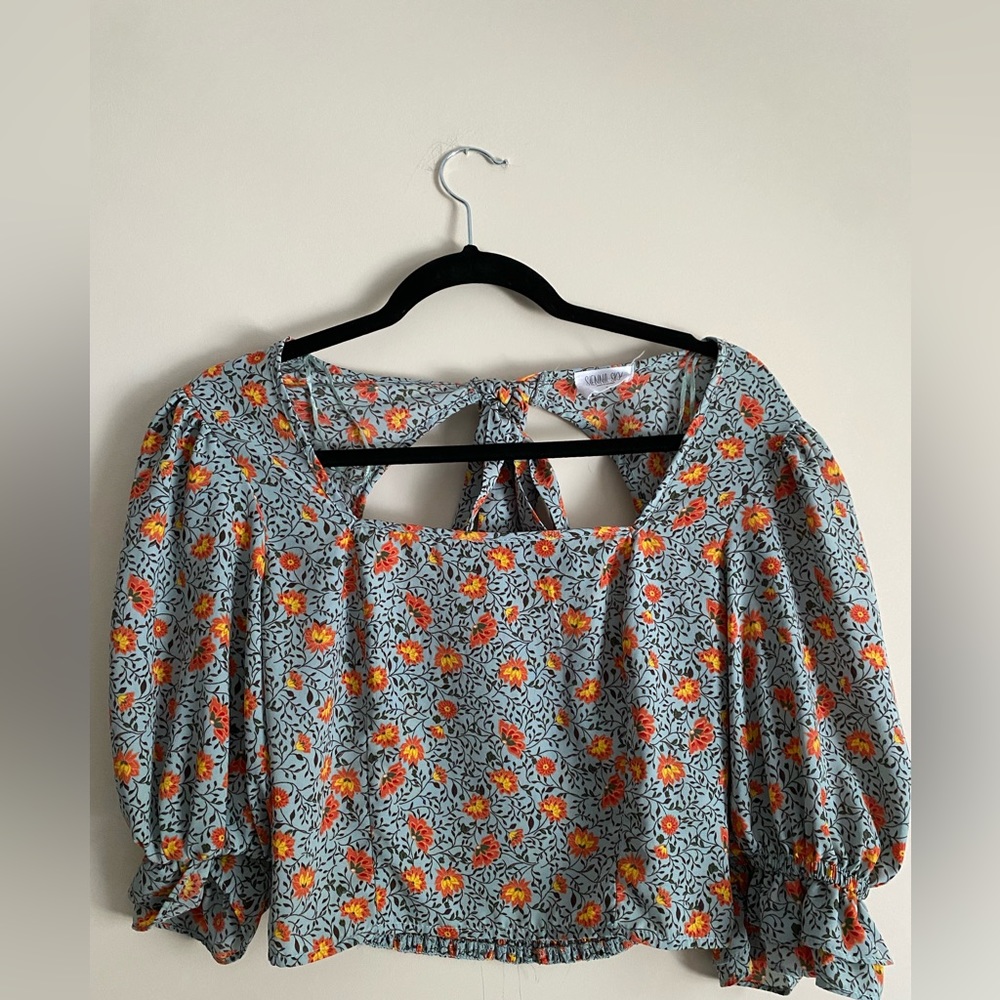 Blue Blouse with tie in back